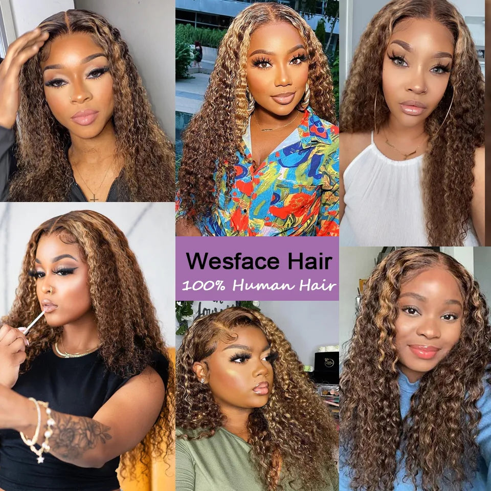 Highlight Curly Lace Front Human Hair Wig Ombre Honey Blond HD Lace Frontal Wigs Pre Cut Glueless Wig Human Hair Ready To Wear