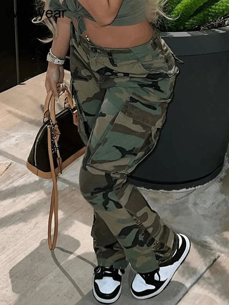 High Waist Camouflage Trousers Night Club Outfits Women's Fall Camo Cargo Loose Sweat Baggy Pants Y2K Clothes Streetwear Joggers