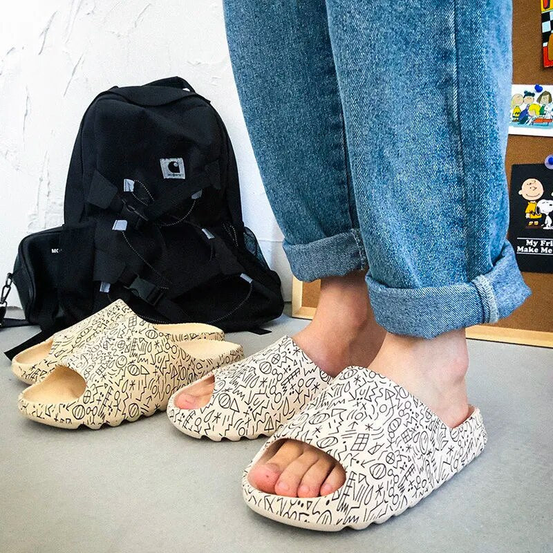 WEH 2022 Luxury brand Slides Men Shoes Slippers Indoor House slippers Graffiti Casual Beach Slipper EVA Quality Cartoon Shoes