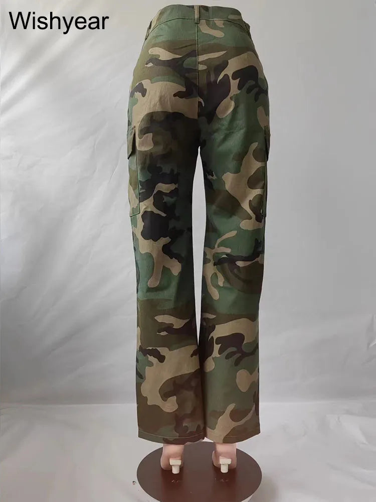 High Waist Camouflage Trousers Night Club Outfits Women's Fall Camo Cargo Loose Sweat Baggy Pants Y2K Clothes Streetwear Joggers