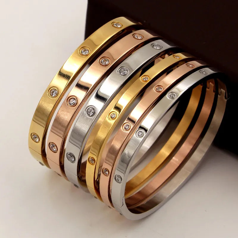 Beautiful WomanLovers Bracelets Stainless Steel Bangles and Bangles Cubic Zirconia Golden Woman Jewelry Gifts